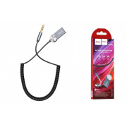 Bluetooth Аудио ресивер автомобильный HOCO DUP02  с пружинным кабелем (AUX-USB)